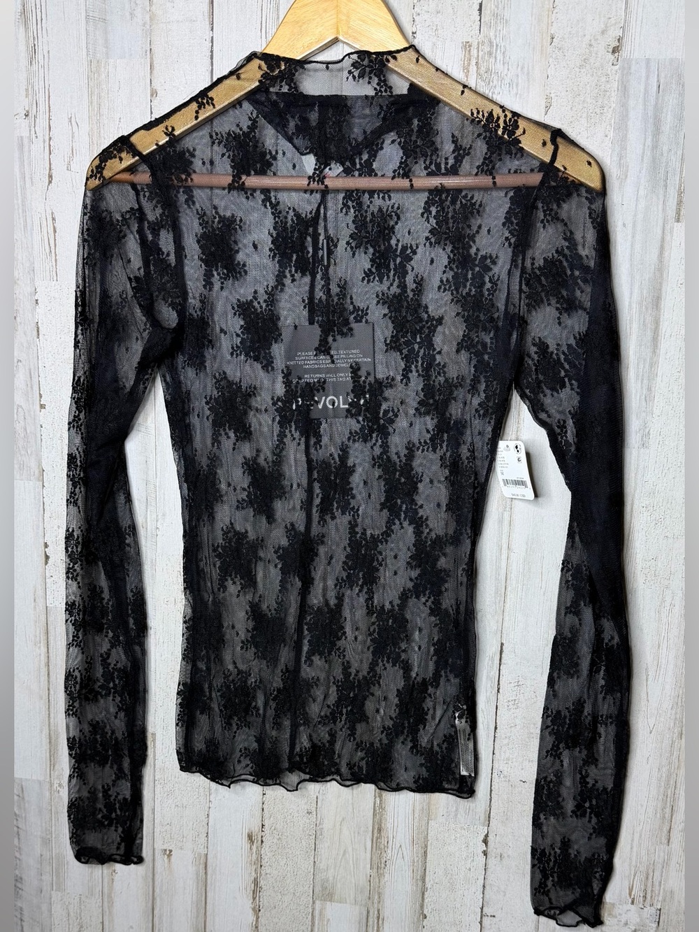 Free People Black Sheer Lace Long Sleeve Top